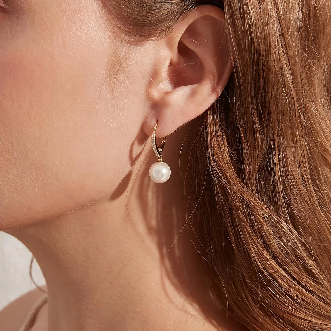Jiamiao Sterling Silver Pearl Drop Earrings - 10mm Black/Pearl and Diamond Dangle Leverback Earrings for Women