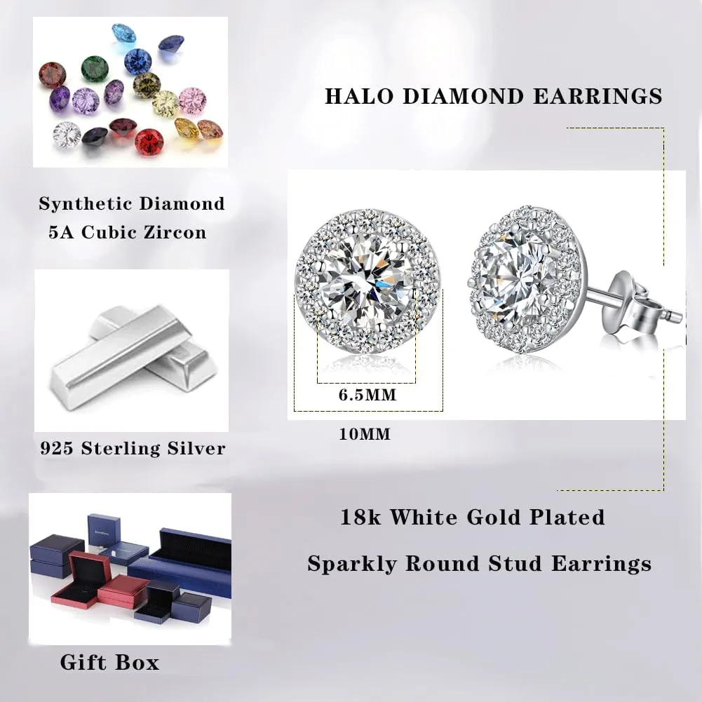 Jiamiaoi 18K White Gold Plated 3.5 Carats Round Halo Earrings 925 Sterling Silver Solitaire Stud Earrings for Women, Sparkle 5A  Cubic Zirconia Earrings Studs CZ Diamond Stud Earrings Jewelry for Women