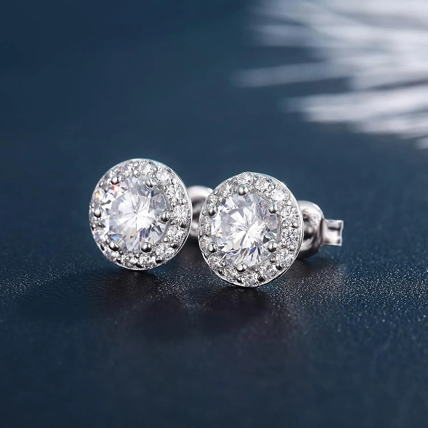Jiamiaoi 18K White Gold Plated 3.5 Carats Round Halo Earrings 925 Sterling Silver Solitaire Stud Earrings for Women, Sparkle 5A  Cubic Zirconia Earrings Studs CZ Diamond Stud Earrings Jewelry for Women