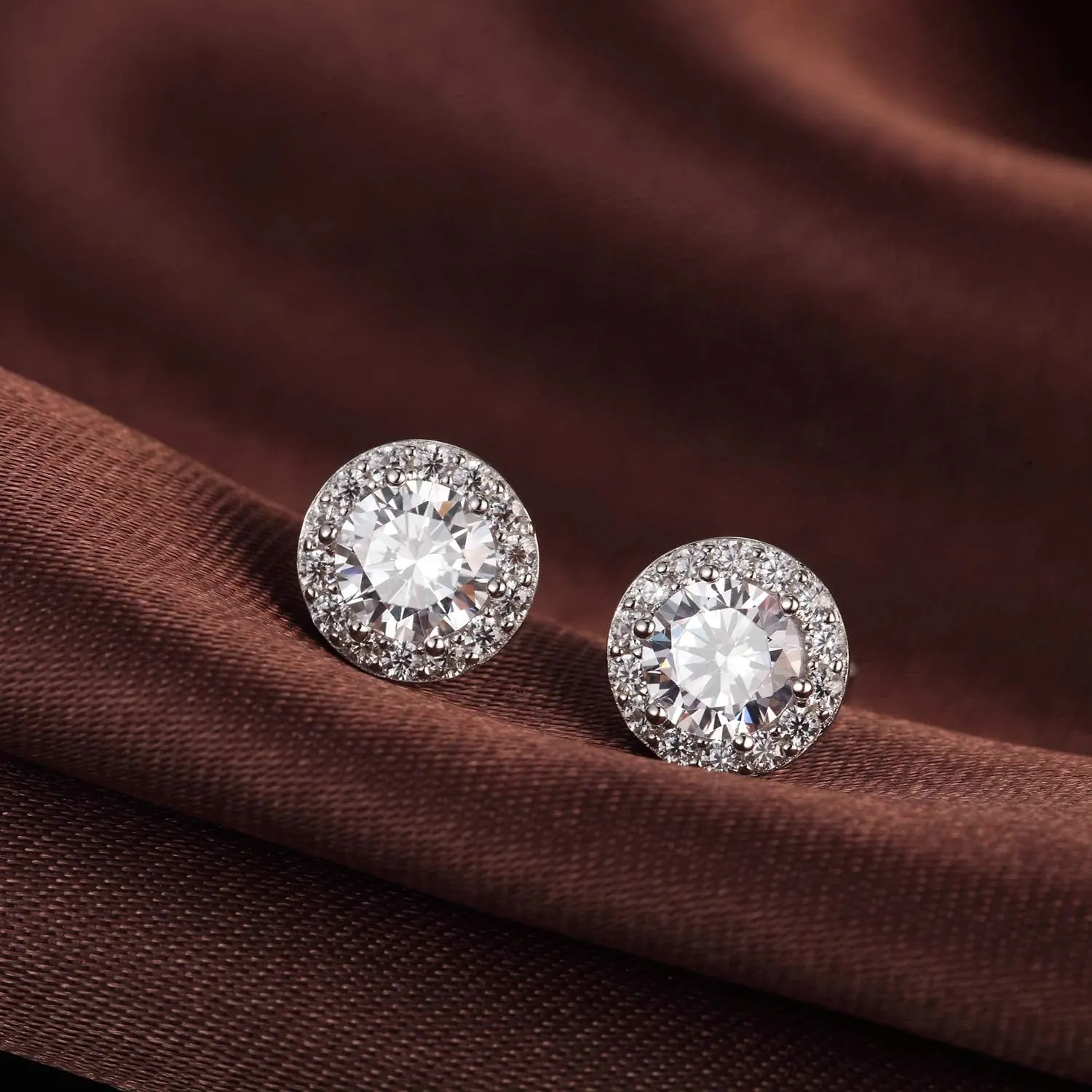 Jiamiaoi 18K White Gold Plated 3.5 Carats Round Halo Earrings 925 Sterling Silver Solitaire Stud Earrings for Women, Sparkle 5A  Cubic Zirconia Earrings Studs CZ Diamond Stud Earrings Jewelry for Women