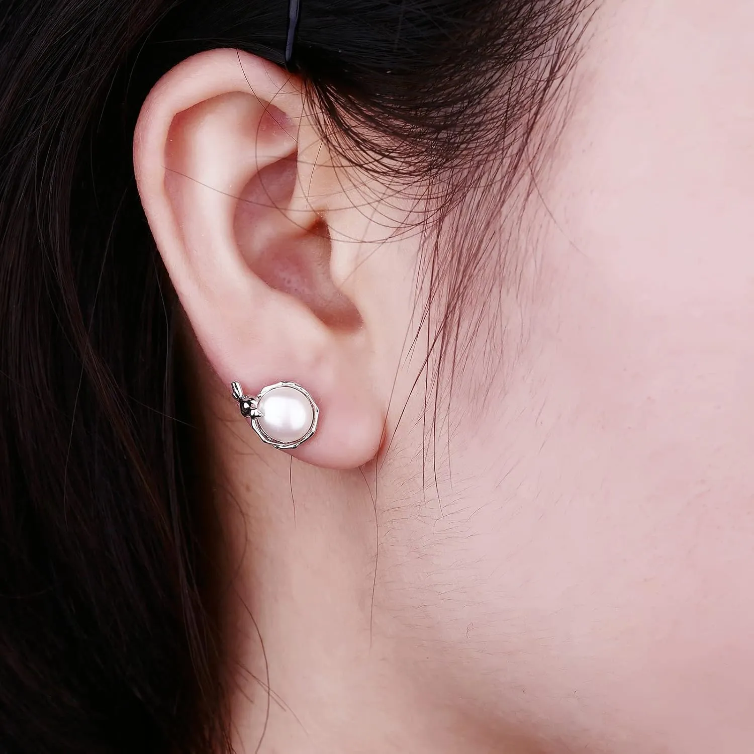Jiamiaoi Cat Pearl Earrings Sterling Silver Fresh Water Pearl Earrings 7.5MM-8MM, Cute Cat Earrings Silver Cat Jewelry for Women,Lovely Animal Jewelry, Come with Gift Box