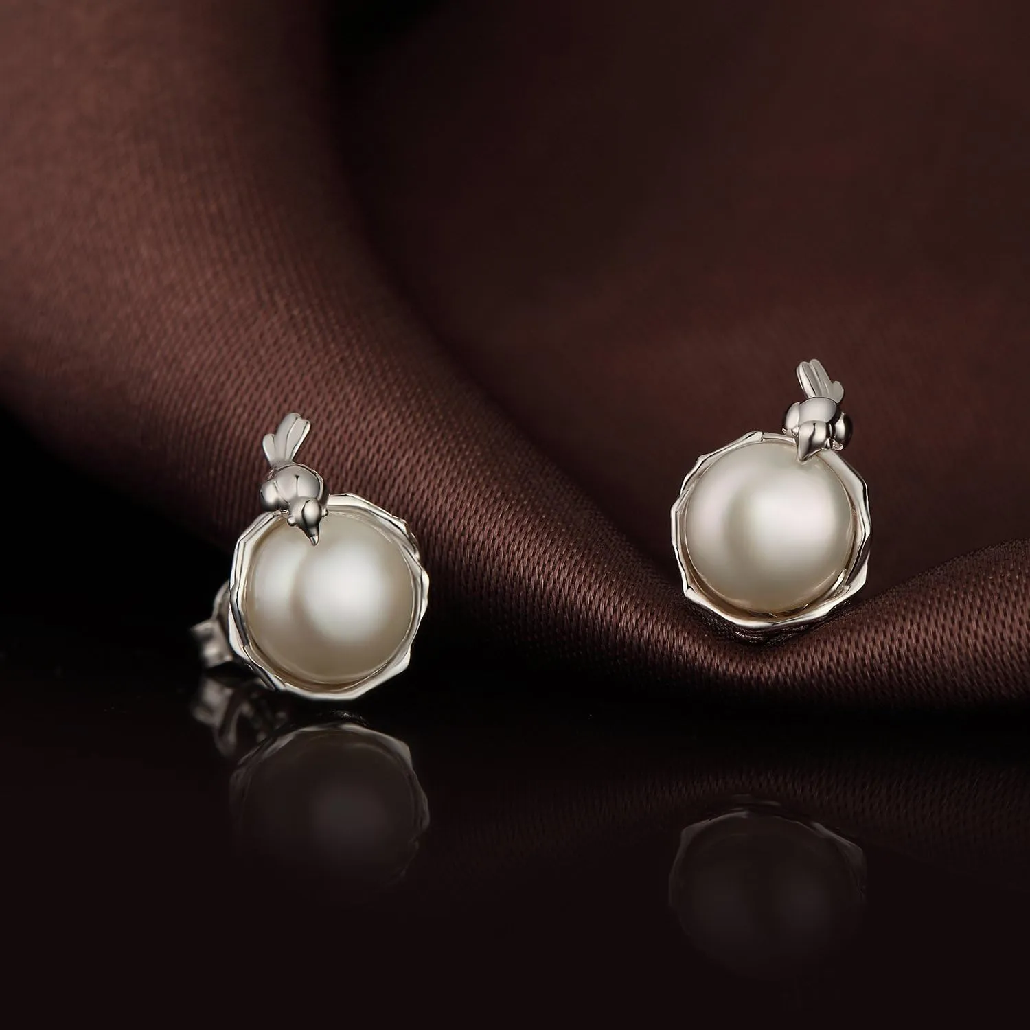 Jiamiaoi Cat Pearl Earrings Sterling Silver Fresh Water Pearl Earrings 7.5MM-8MM, Cute Cat Earrings Silver Cat Jewelry for Women,Lovely Animal Jewelry, Come with Gift Box