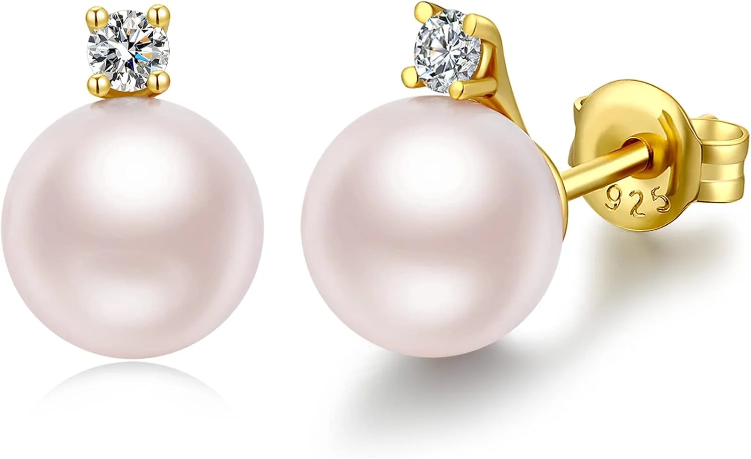 Jiamiaoi Pearl Stud Earrings for Women Pearl and Diamond Stud Earrings 6mm-13mm Big Pearl Earrings Hypoallergenic Pearl Diamond Earrings Studs Come with Gift Box