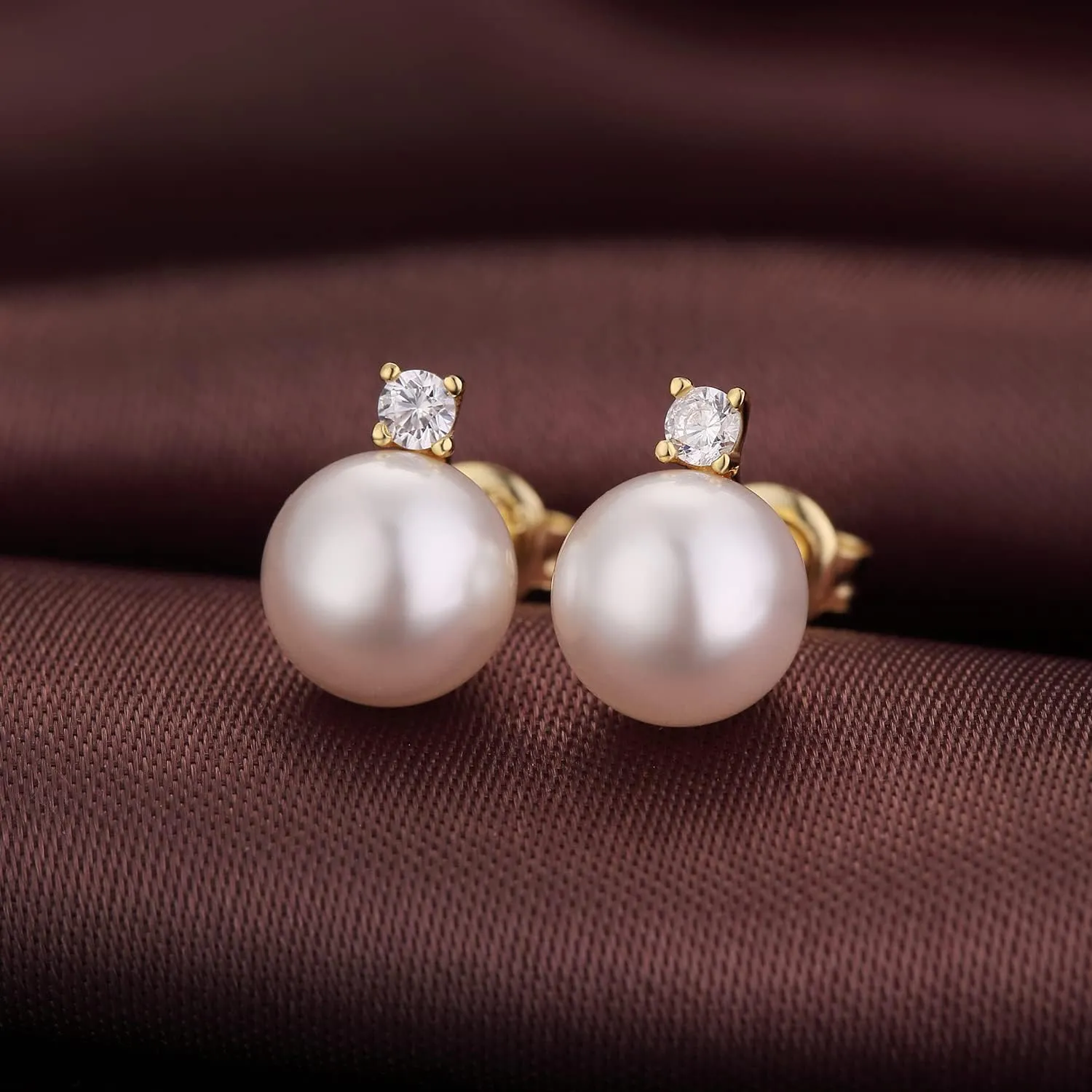 Jiamiaoi Pearl Stud Earrings for Women Pearl and Diamond Stud Earrings 6mm-13mm Big Pearl Earrings Hypoallergenic Pearl Diamond Earrings Studs Come with Gift Box