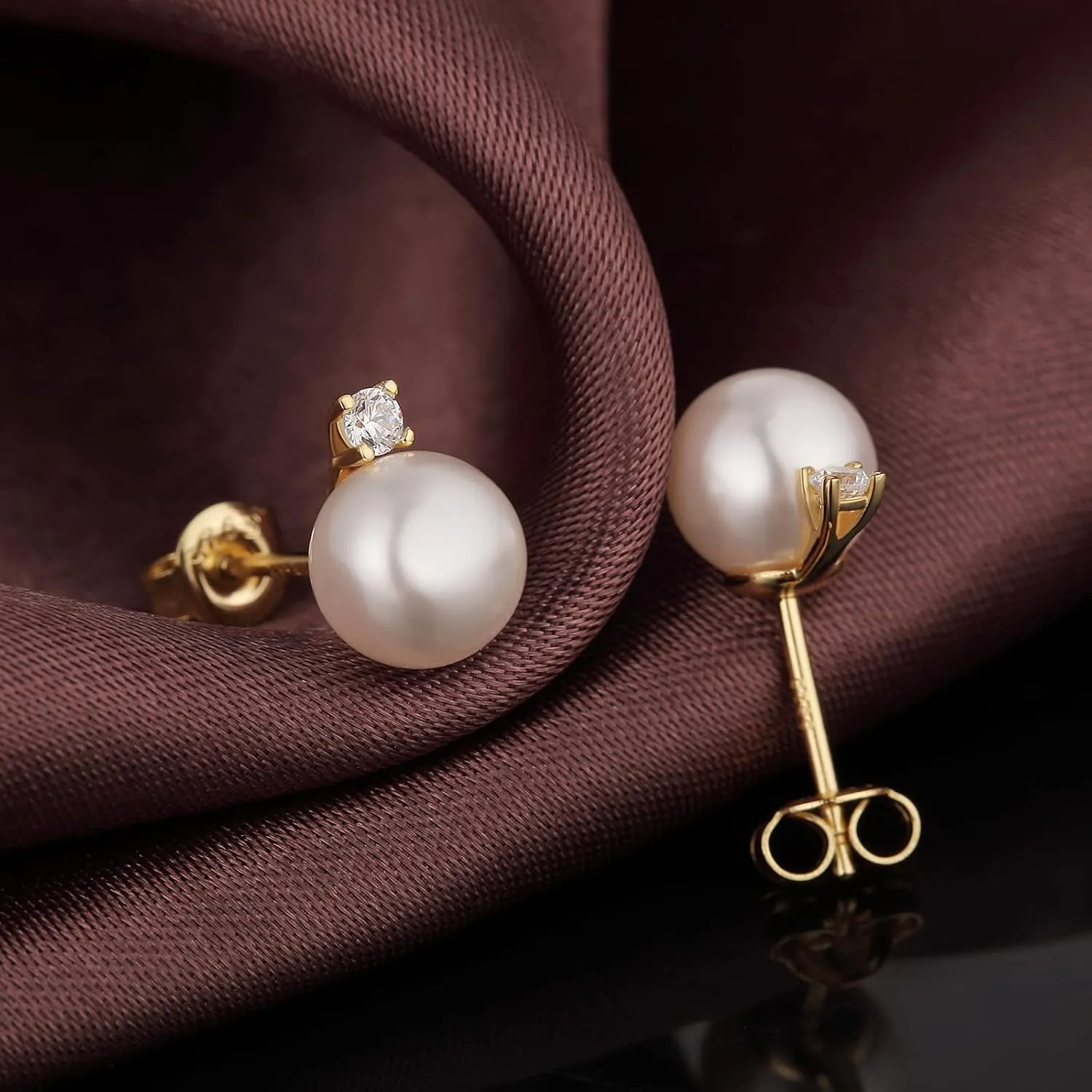 Jiamiaoi Pearl Stud Earrings for Women Pearl and Diamond Stud Earrings 6mm-13mm Big Pearl Earrings Hypoallergenic Pearl Diamond Earrings Studs Come with Gift Box