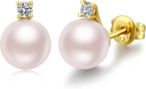 Jiamiaoi Pearl Stud Earrings for Women Pearl and Diamond Stud Earrings 6mm-13mm Big Pearl Earrings Hypoallergenic Pearl Diamond Earrings Studs Come with Gift Box