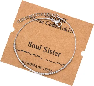 JoycuFF Morse Code Ankle Bracelets for Her Gifts for Women Adjustable Silver Anklets Birthday Gift for Her