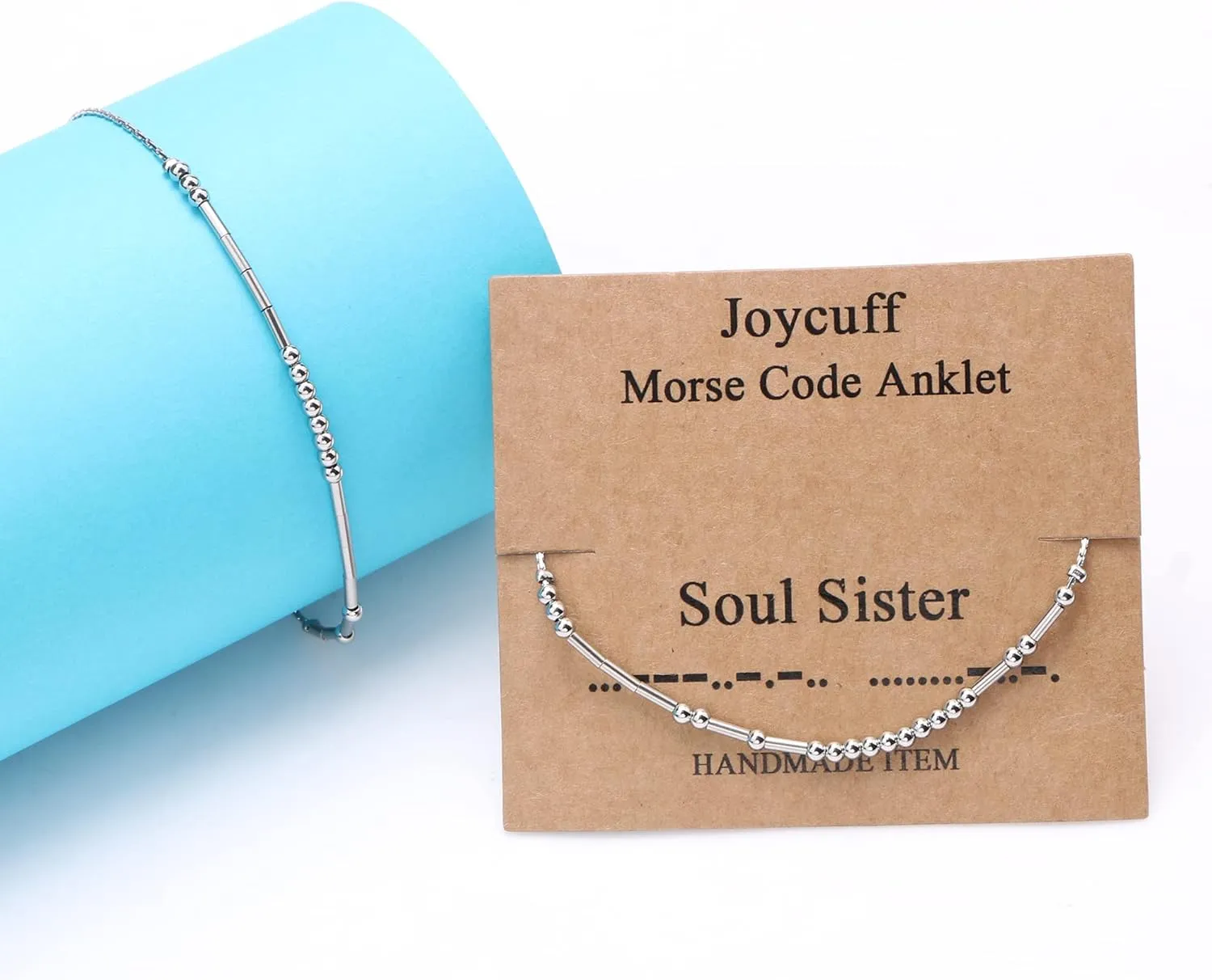 JoycuFF Morse Code Ankle Bracelets for Her Gifts for Women Adjustable Silver Anklets Birthday Gift for Her