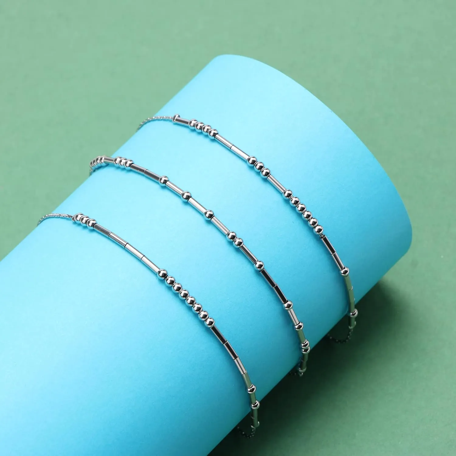 JoycuFF Morse Code Ankle Bracelets for Her Gifts for Women Adjustable Silver Anklets Birthday Gift for Her