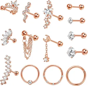 Jstyle 16 Gauge Cartilage Earrings for Women Hypoallergenic Surgical Stainless Steel Earring Sets for Multiple Piercing Daith Conch Tragus Helix Piercing Jewelry
