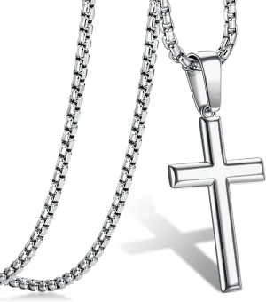 Jstyle Cross Necklace for Men Sterling Silver Cross Pendant with Rolo Chain Necklace for Men Women 16-24 Inches