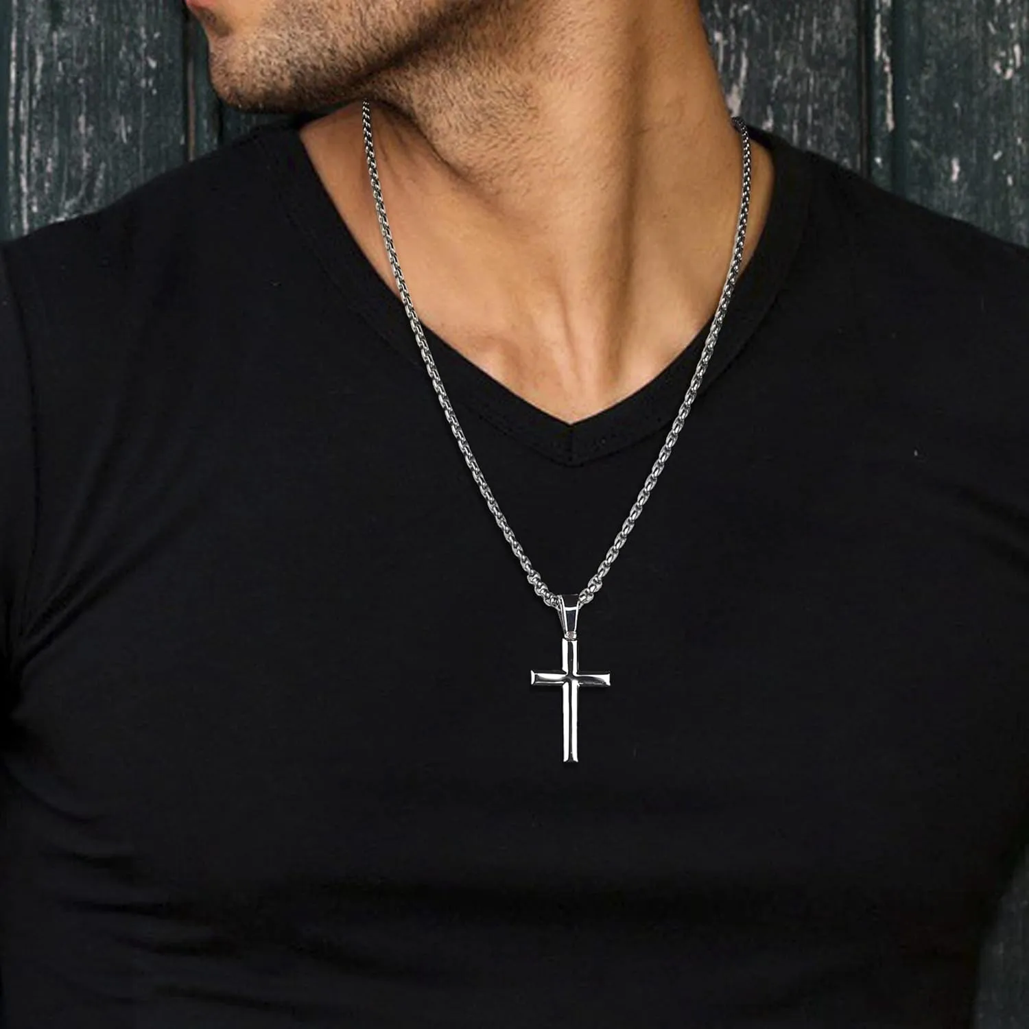 Jstyle Cross Necklace for Men Sterling Silver Cross Pendant with Rolo Chain Necklace for Men Women 16-24 Inches
