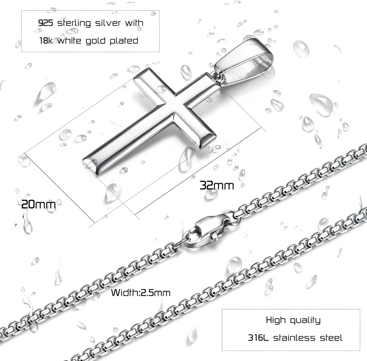 Jstyle Cross Necklace for Men Sterling Silver Cross Pendant with Rolo Chain Necklace for Men Women 16-24 Inches