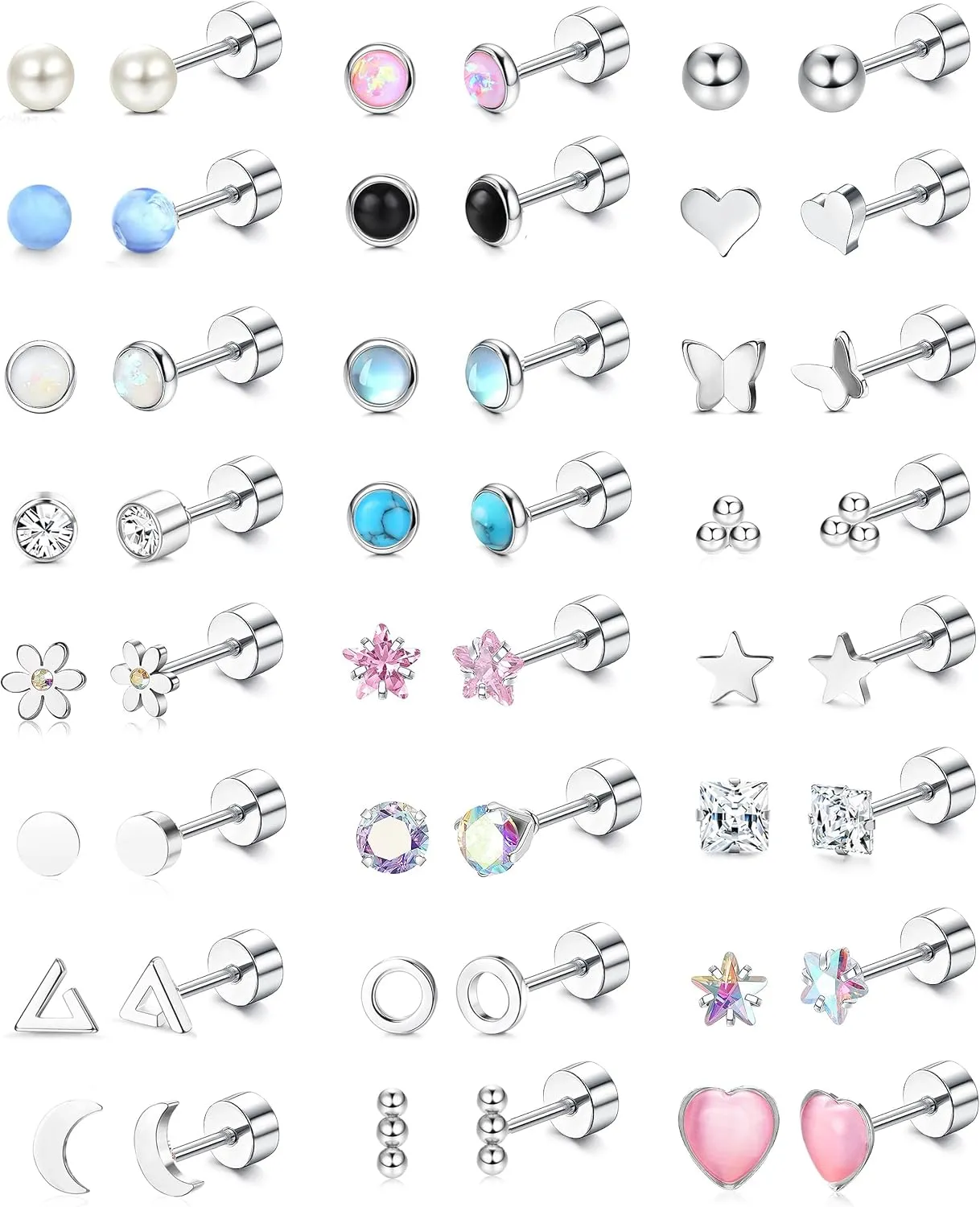Jstyle Hypoallergenic Earrings for Girls Women Surgical Stainless Steel Earrings for Sensitive Ears Screw Back Earrings Set Cute Girls Todder Earrings Kids Earrings Jewelry for Teen Girls