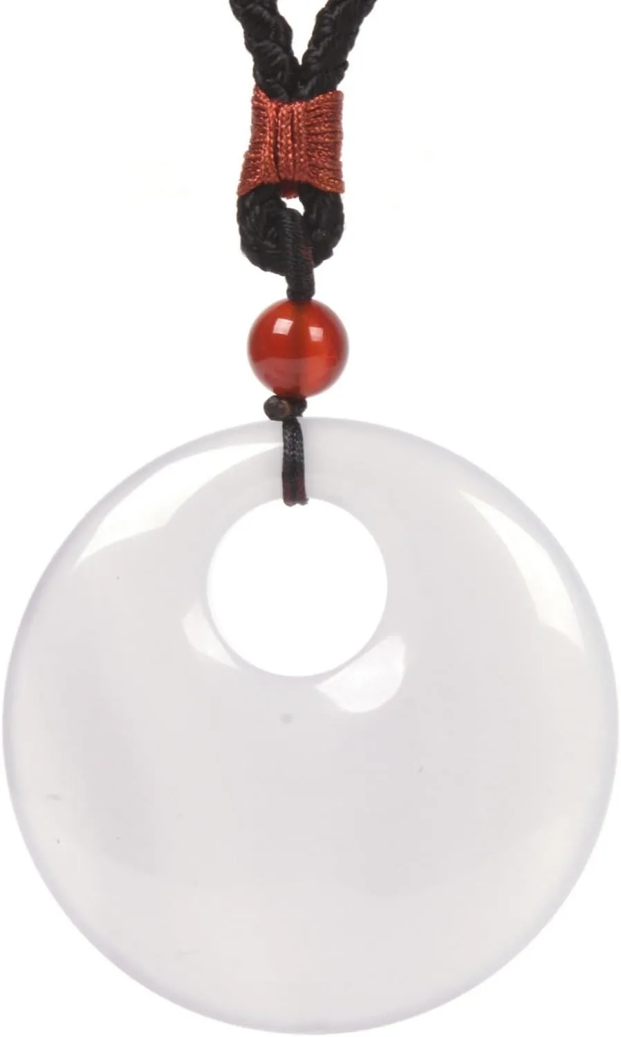 Justinstones Agate Healing Crystal 50mm Eccentric Hole Peace Donut Circle Oblate Shaped Stone Pendant Braided Cord Necklace 28 Inch