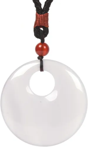 Justinstones Agate Healing Crystal 50mm Eccentric Hole Peace Donut Circle Oblate Shaped Stone Pendant Braided Cord Necklace 28 Inch
