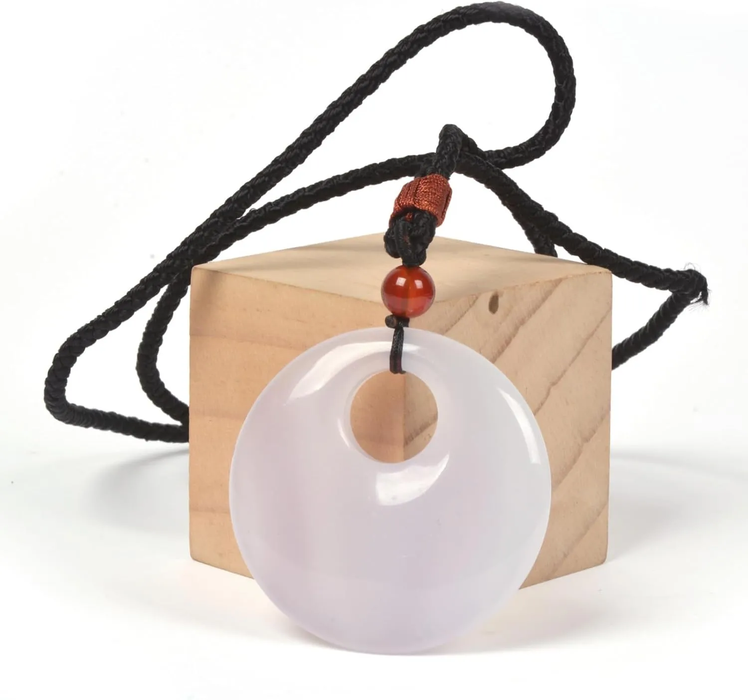 Justinstones Agate Healing Crystal 50mm Eccentric Hole Peace Donut Circle Oblate Shaped Stone Pendant Braided Cord Necklace 28 Inch