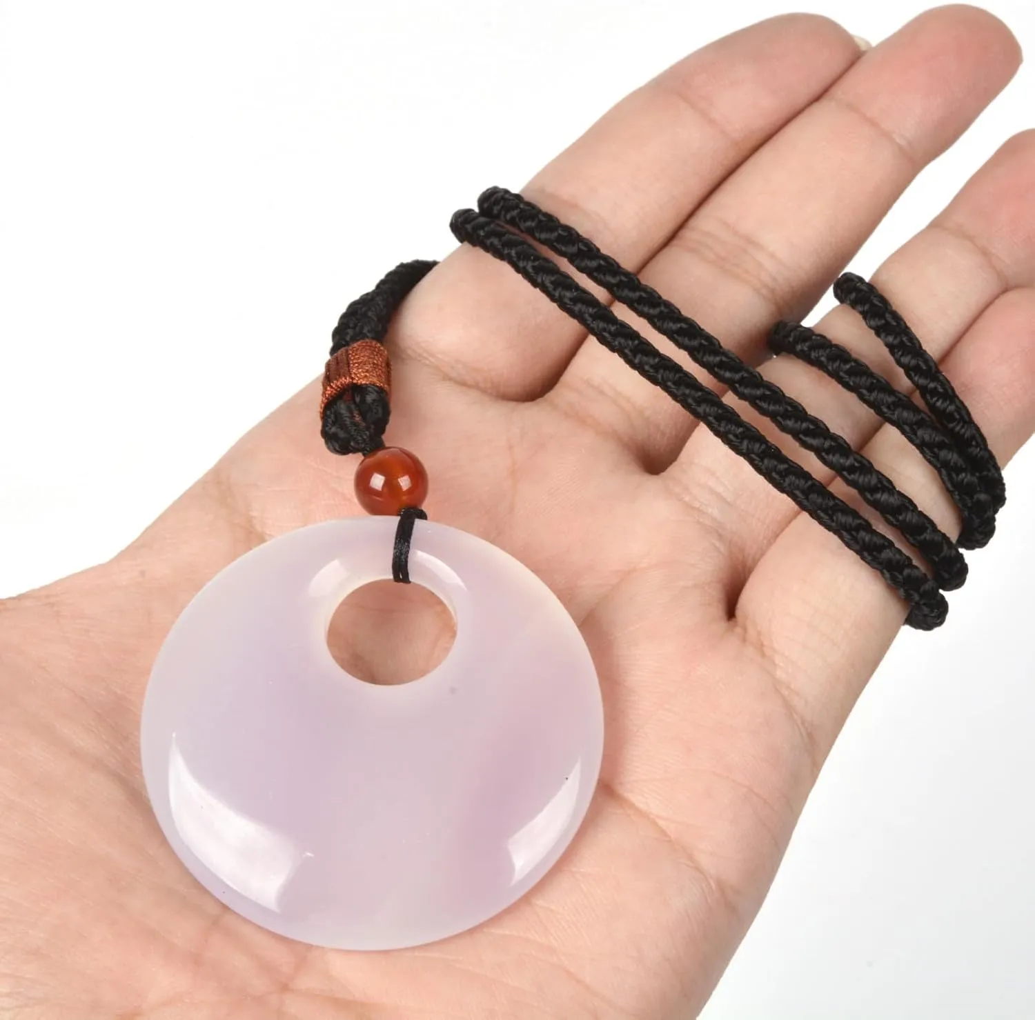 Justinstones Agate Healing Crystal 50mm Eccentric Hole Peace Donut Circle Oblate Shaped Stone Pendant Braided Cord Necklace 28 Inch