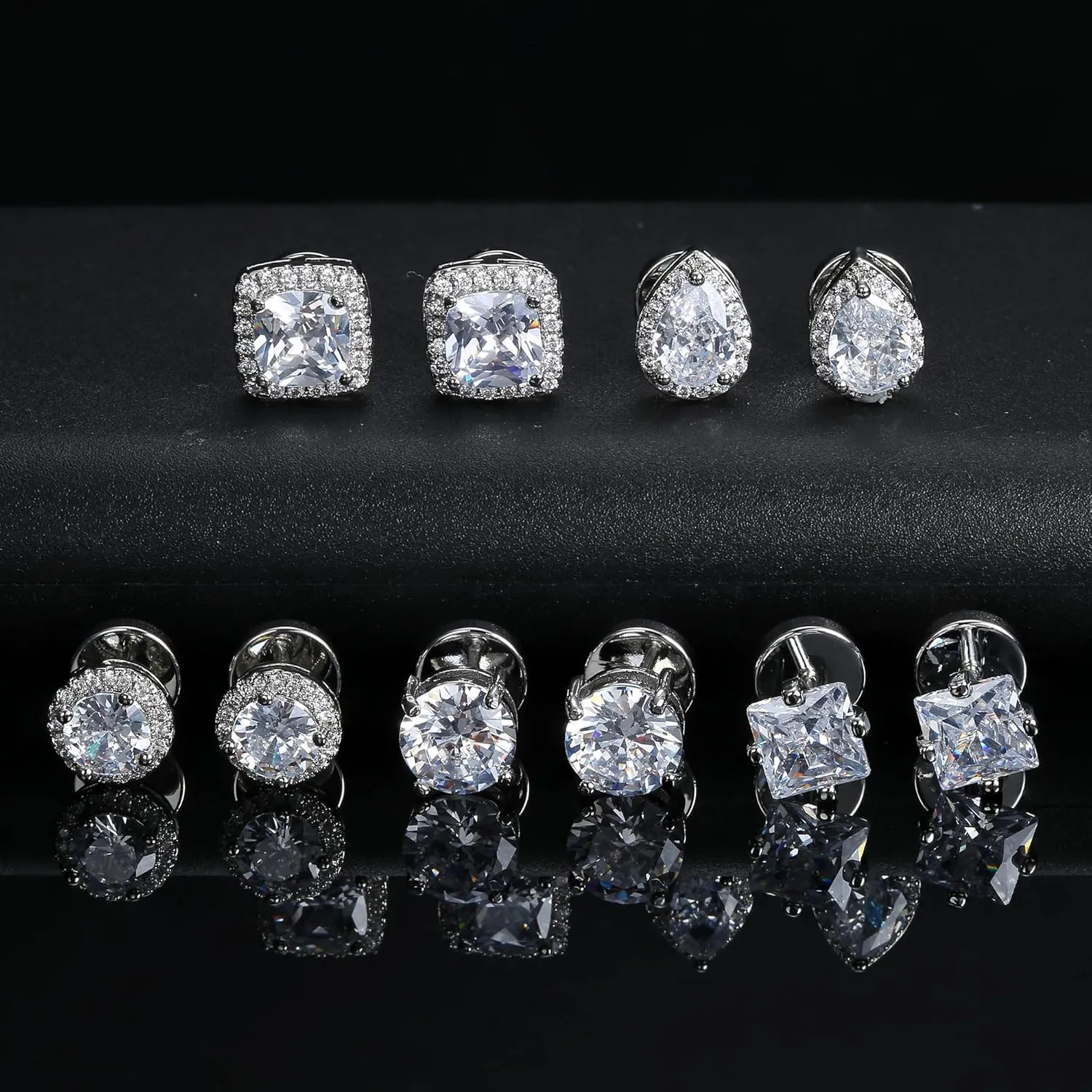 Kakonia 5 Pairs 20G 18G Flat Back Earrings Stud,Surgical Steel Cubic Zirconia Stud Earrings for Women Gold/Silver Square Teardrop CZ Halo Earrings With Flat Backs Faux Diamond Piercing Earrings Studs