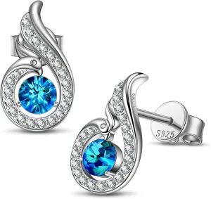 Kate Lynn "Rise From the Ashes" Sterling Silver Phoenix Earrings, Stud Earrings with Crystals from Austria, Packaged with Jewelry Box, Birthday Gifts for Women, Symbol of Luck and Renewal