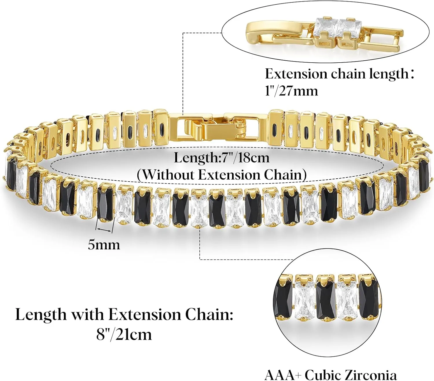 KELORIS PATH Tennis Bracelets for Women 14K Gold Plated/White Gold CZ Bracelet Classic Adjustable Jewelry Gift