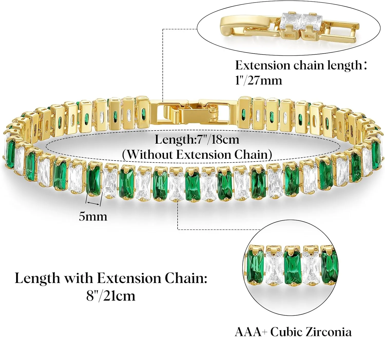 KELORIS PATH Tennis Bracelets for Women 14K Gold Plated/White Gold CZ Bracelet Classic Adjustable Jewelry Gift