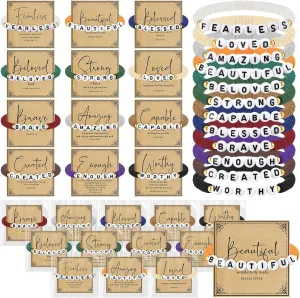 Kenning 24 Set Christian Bracelets Bulk for Men Women Colorful Neutral Stackable Clay Bible Beaded Bracelets with Religious Prayer Card Faith Inspirational Father's Day Gifts for Church