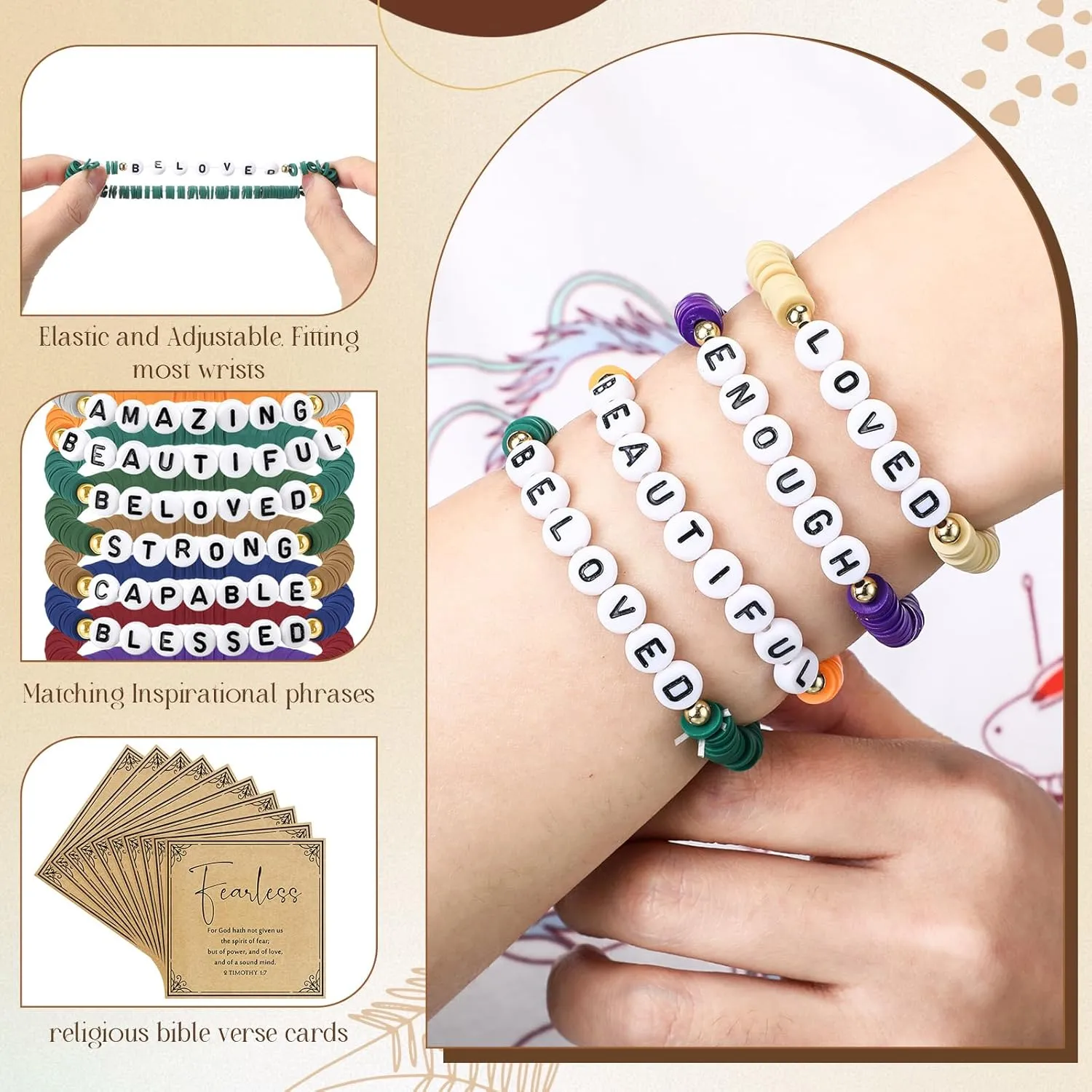 Kenning 24 Set Christian Bracelets Bulk for Men Women Colorful Neutral Stackable Clay Bible Beaded Bracelets with Religious Prayer Card Faith Inspirational Father's Day Gifts for Church