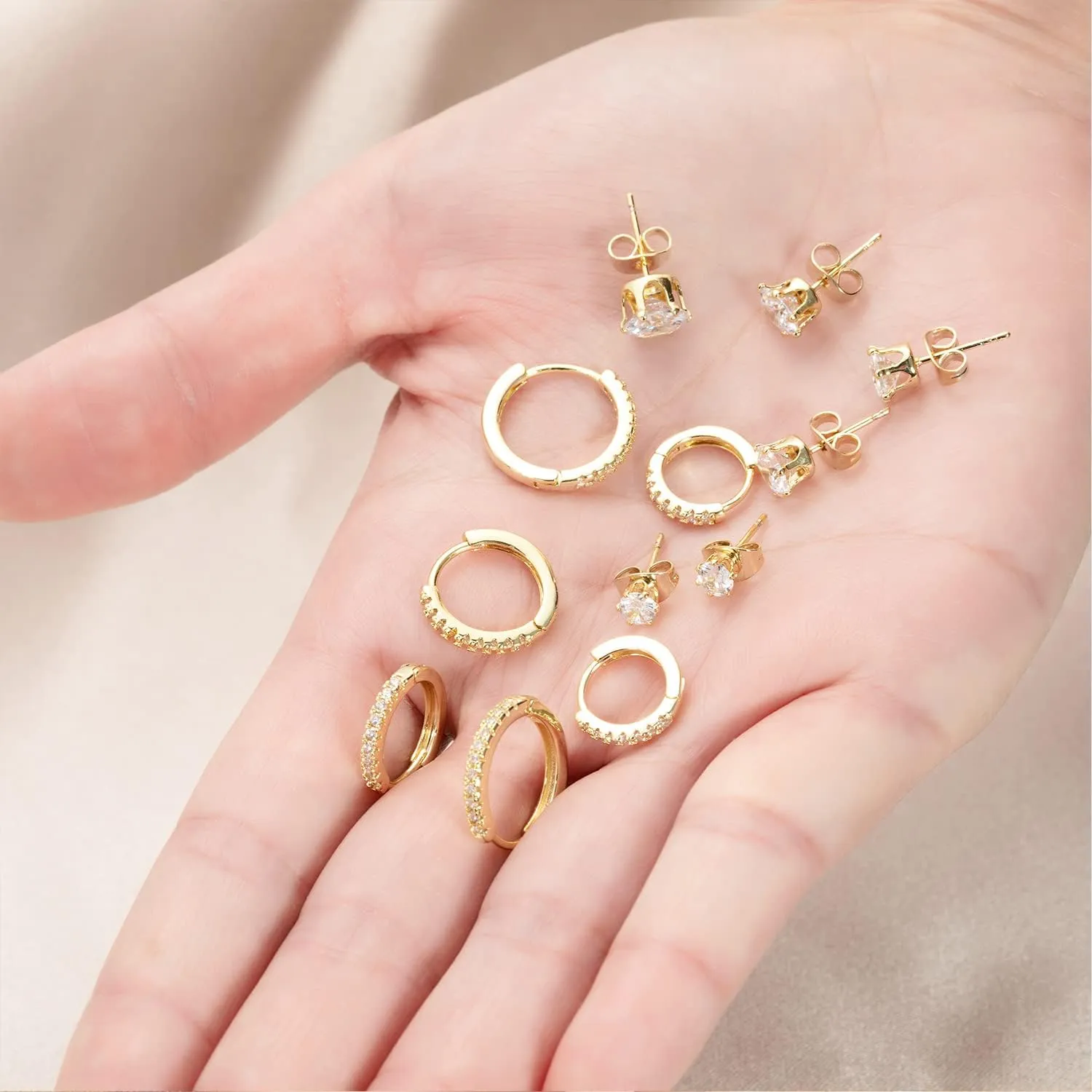 KesaPlan Huggie Hoop and Stud Earrings Set 14K Gold Plated 925 Sterling Silver Post Cartilage Piercing Earrings Gold Stud Earrings Set Women/Men