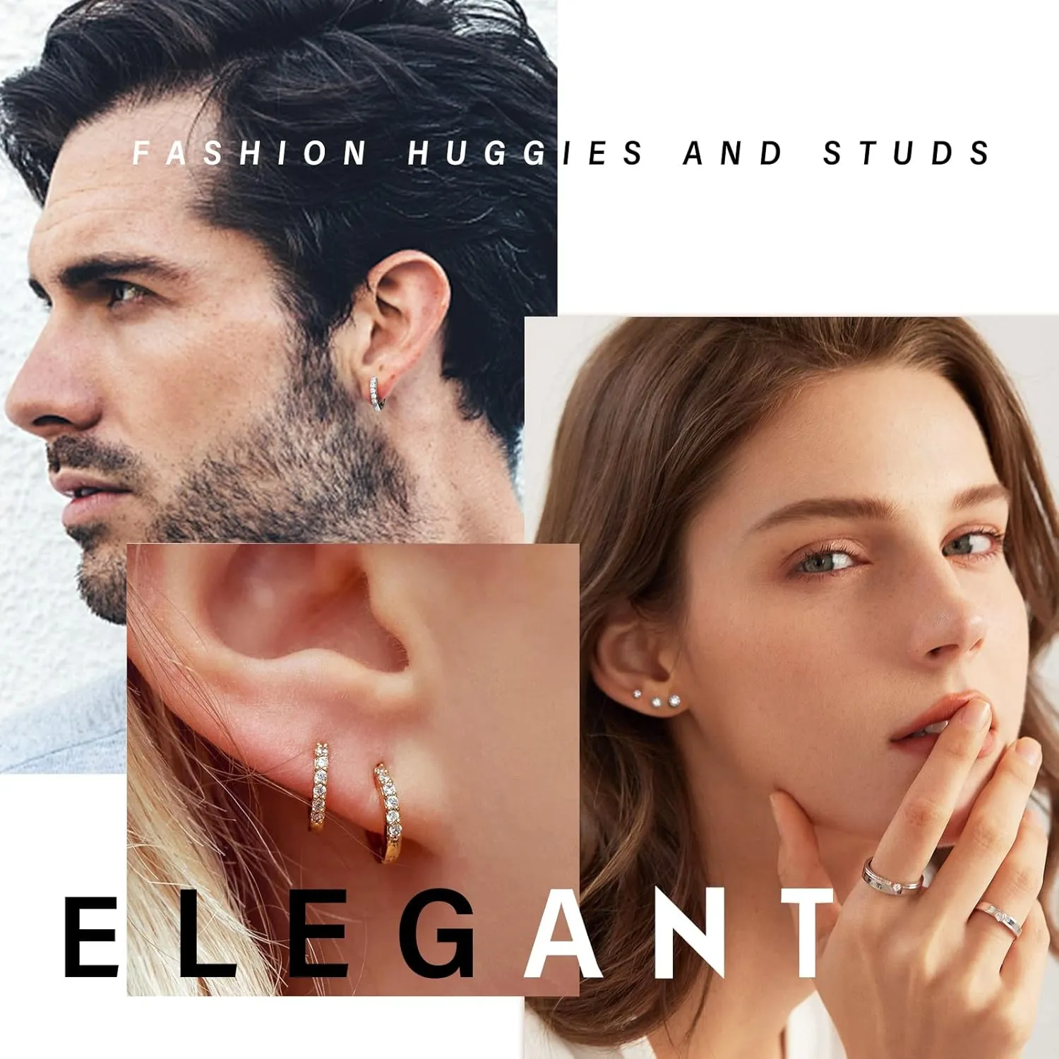 KesaPlan Huggie Hoop and Stud Earrings Set 14K Gold Plated 925 Sterling Silver Post Cartilage Piercing Earrings Gold Stud Earrings Set Women/Men
