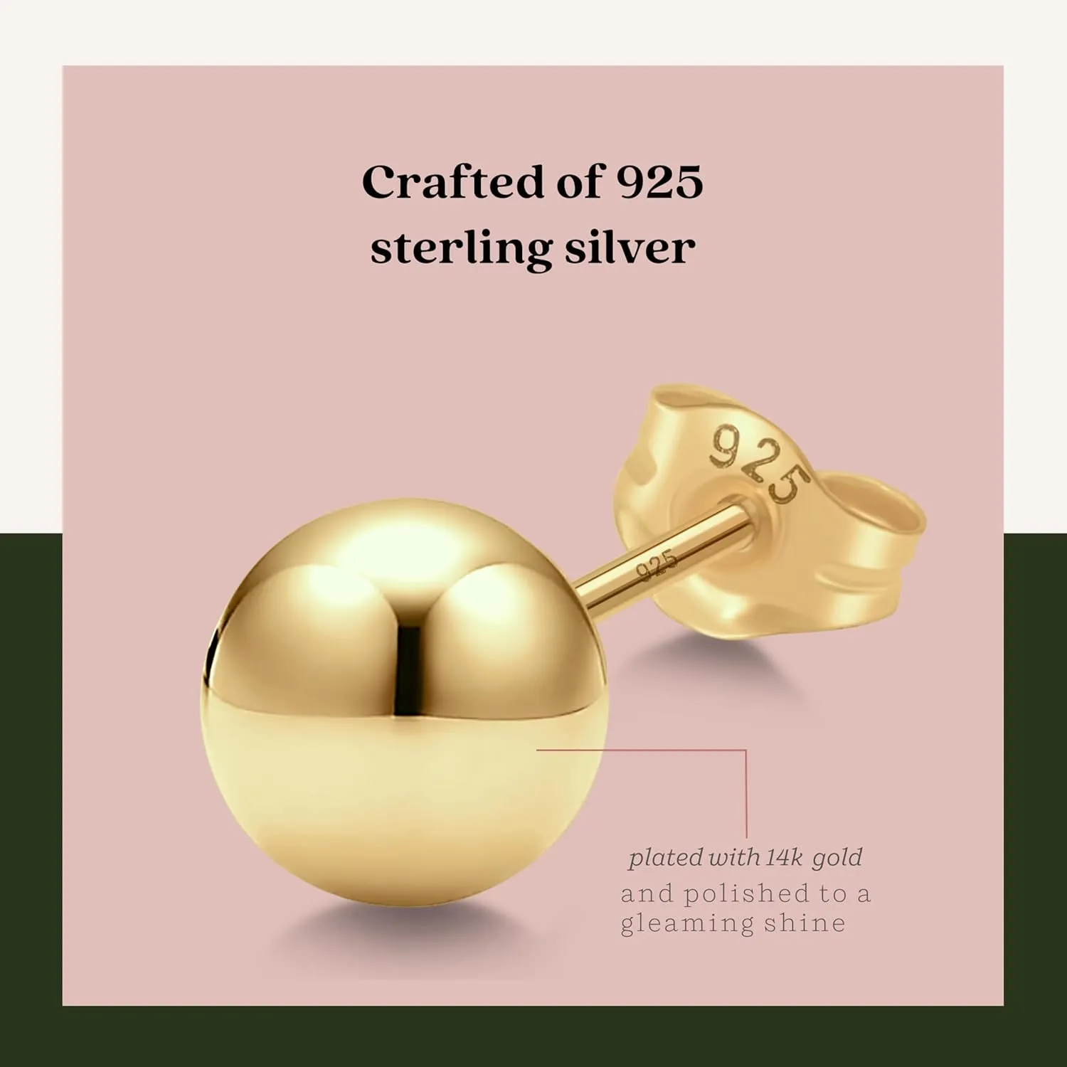 KEZEF Sterling Silver Ball Stud Earrings for Women - Hypoallergenic Lightweight Stud Earrings for Women | 2mm-16mm Ball Earrings in 14K Gold, Rose Gold or 925 Sterling Silver