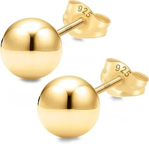 KEZEF Sterling Silver Ball Stud Earrings for Women - Hypoallergenic Lightweight Stud Earrings for Women | 2mm-16mm Ball Earrings in 14K Gold, Rose Gold or 925 Sterling Silver