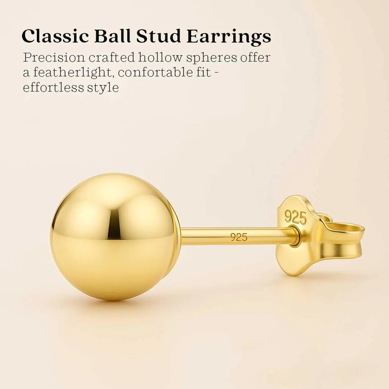 KEZEF Sterling Silver Ball Stud Earrings for Women - Hypoallergenic Lightweight Stud Earrings for Women | 2mm-16mm Ball Earrings in 14K Gold, Rose Gold or 925 Sterling Silver