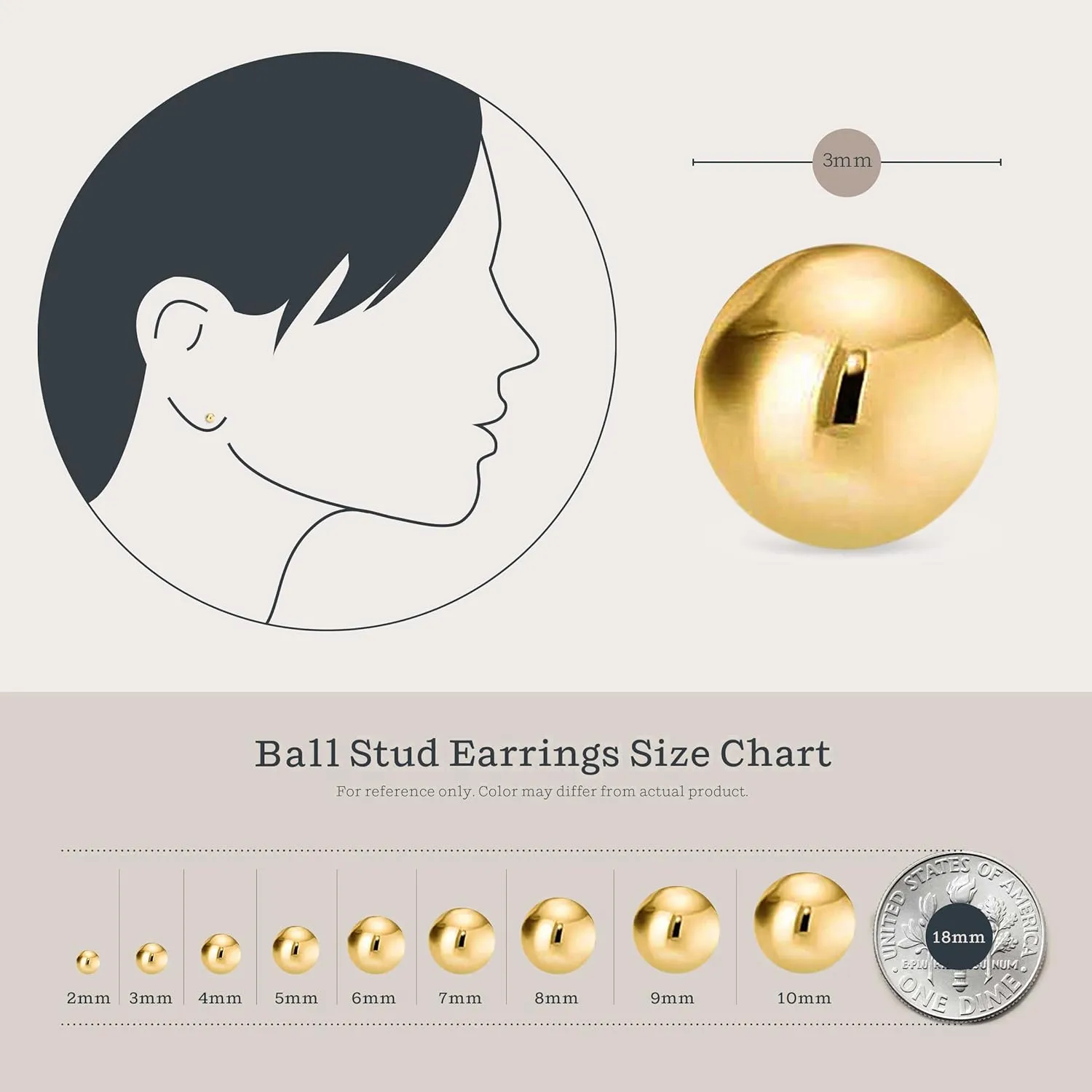 KEZEF Sterling Silver Ball Stud Earrings for Women - Hypoallergenic Lightweight Stud Earrings for Women | 2mm-16mm Ball Earrings in 14K Gold, Rose Gold or 925 Sterling Silver