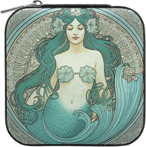 Kigai Retro Mermaid Small Jewelry Box Mini Jewelry Organizer Travel Case for Girls Women Gift Portable Jewelry Storage Holder for Rings Earrings Necklace Bracelet-Black