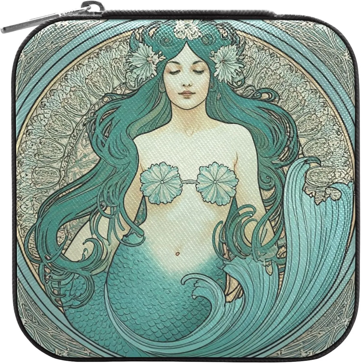 Kigai Retro Mermaid Small Jewelry Box Mini Jewelry Organizer Travel Case for Girls Women Gift Portable Jewelry Storage Holder for Rings Earrings Necklace Bracelet-Black