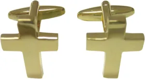 Kiola Designs Gold Toned Thick Classic Religious Cross Cufflinks