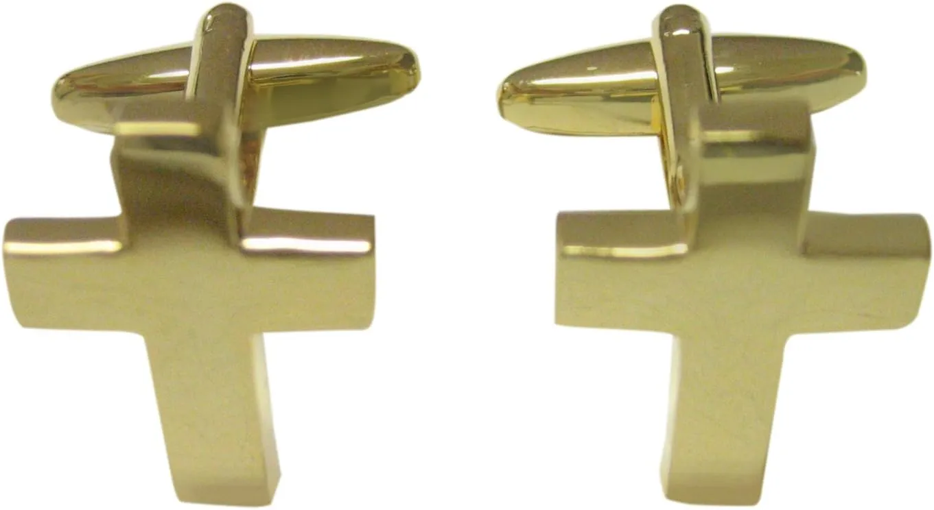 Kiola Designs Gold Toned Thick Classic Religious Cross Cufflinks