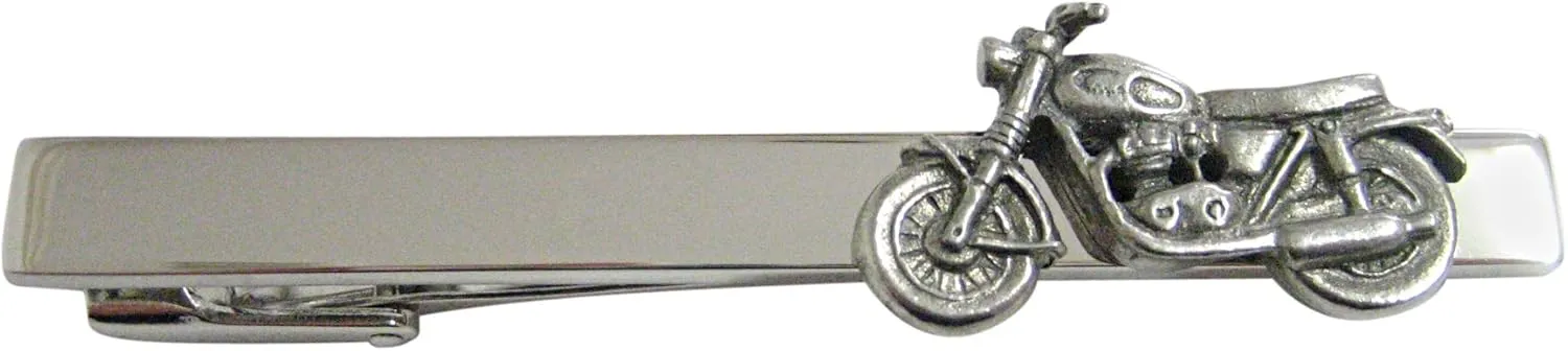 Kiola Designs Silver Toned Textured Classic Motorcycle Square Tie Clip