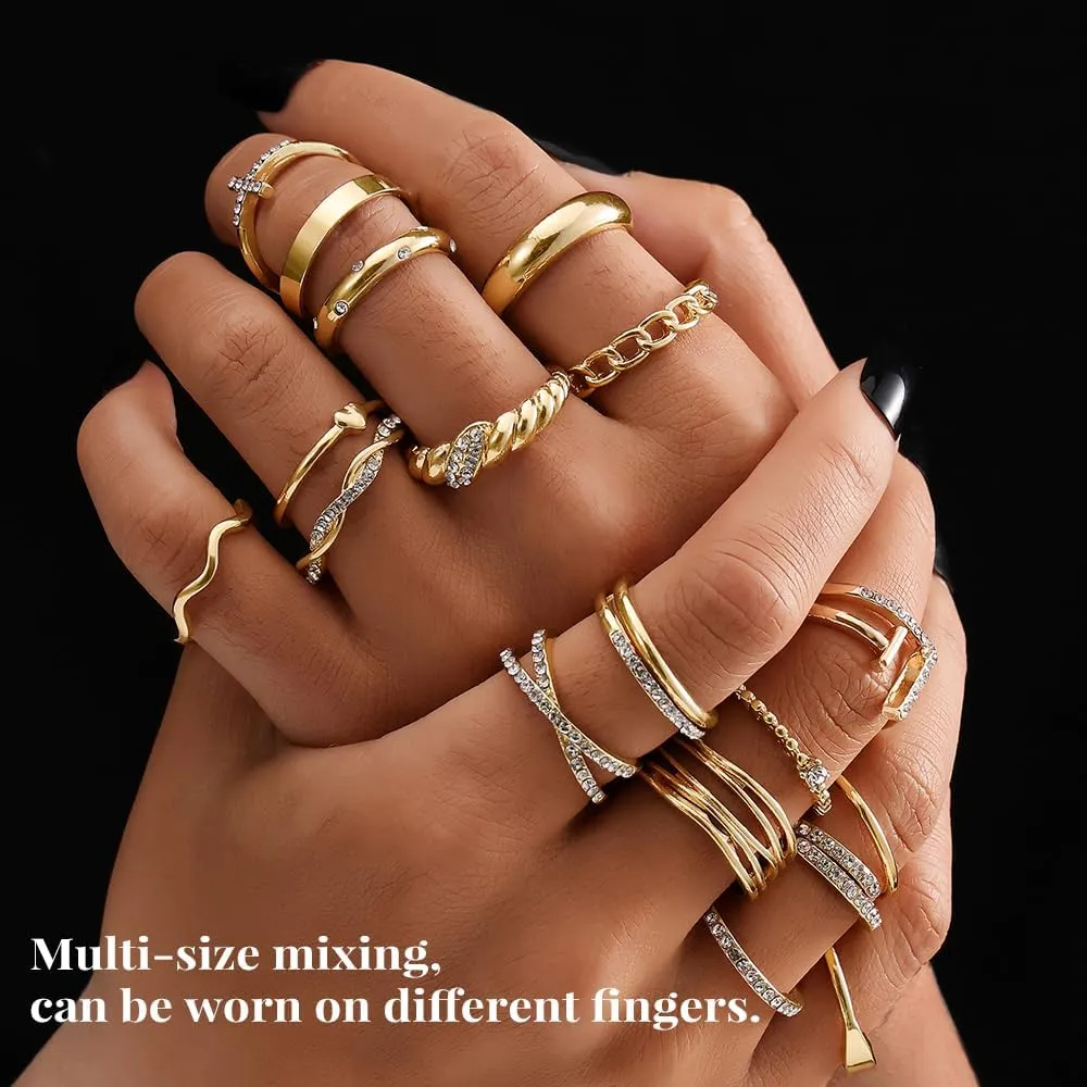 KISS WIFE Gold Knuckle Rings Set for Women, Dainty Simple Trendy Cute Stackable Finger Rings Pack, Perfect for Stacking Layering on Thumb and Knuckle, Mixed Size, Jewelry Gift