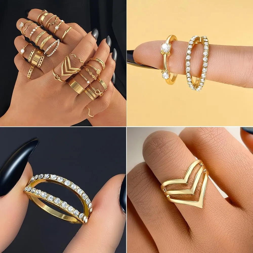 KISS WIFE Gold Knuckle Rings Set for Women, Dainty Simple Trendy Cute Stackable Finger Rings Pack, Perfect for Stacking Layering on Thumb and Knuckle, Mixed Size, Jewelry Gift