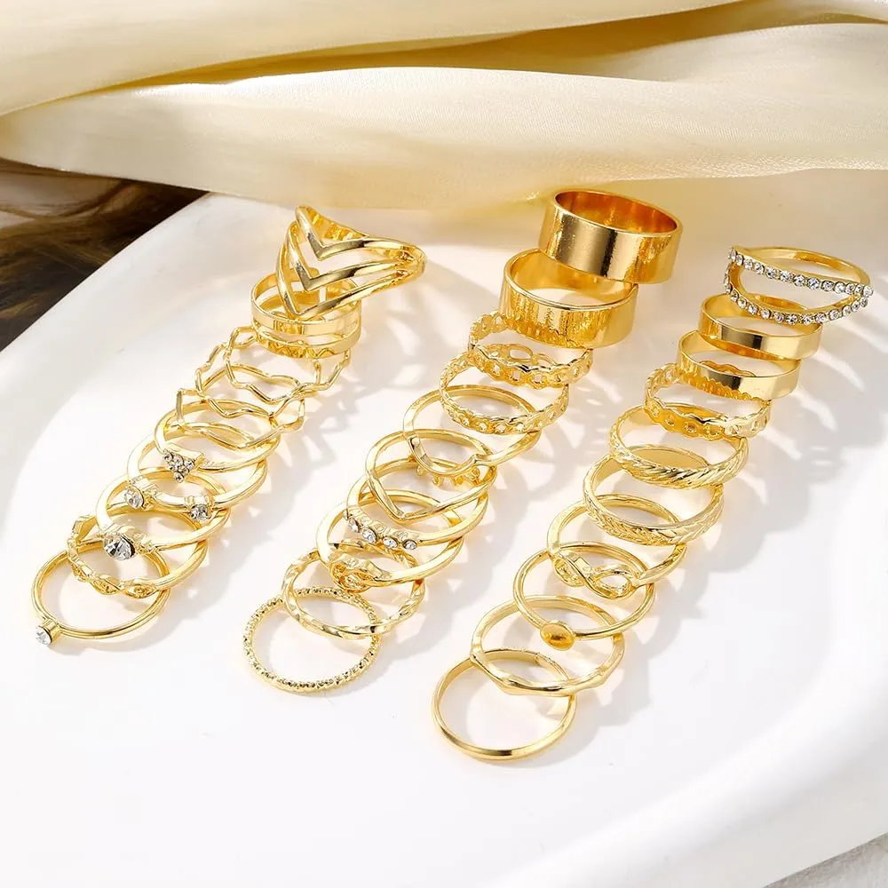 KISS WIFE Gold Knuckle Rings Set for Women, Dainty Simple Trendy Cute Stackable Finger Rings Pack, Perfect for Stacking Layering on Thumb and Knuckle, Mixed Size, Jewelry Gift