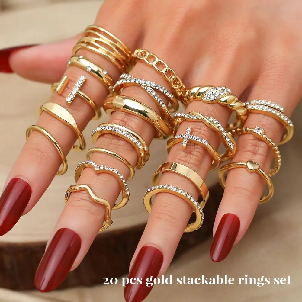 KISS WIFE Gold Knuckle Rings Set for Women, Dainty Simple Trendy Cute Stackable Finger Rings Pack, Perfect for Stacking Layering on Thumb and Knuckle, Mixed Size, Jewelry Gift