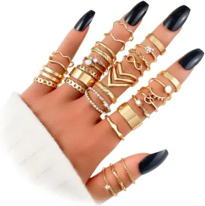 KISS WIFE Gold Knuckle Rings Set for Women, Dainty Simple Trendy Cute Stackable Finger Rings Pack, Perfect for Stacking Layering on Thumb and Knuckle, Mixed Size, Jewelry Gift