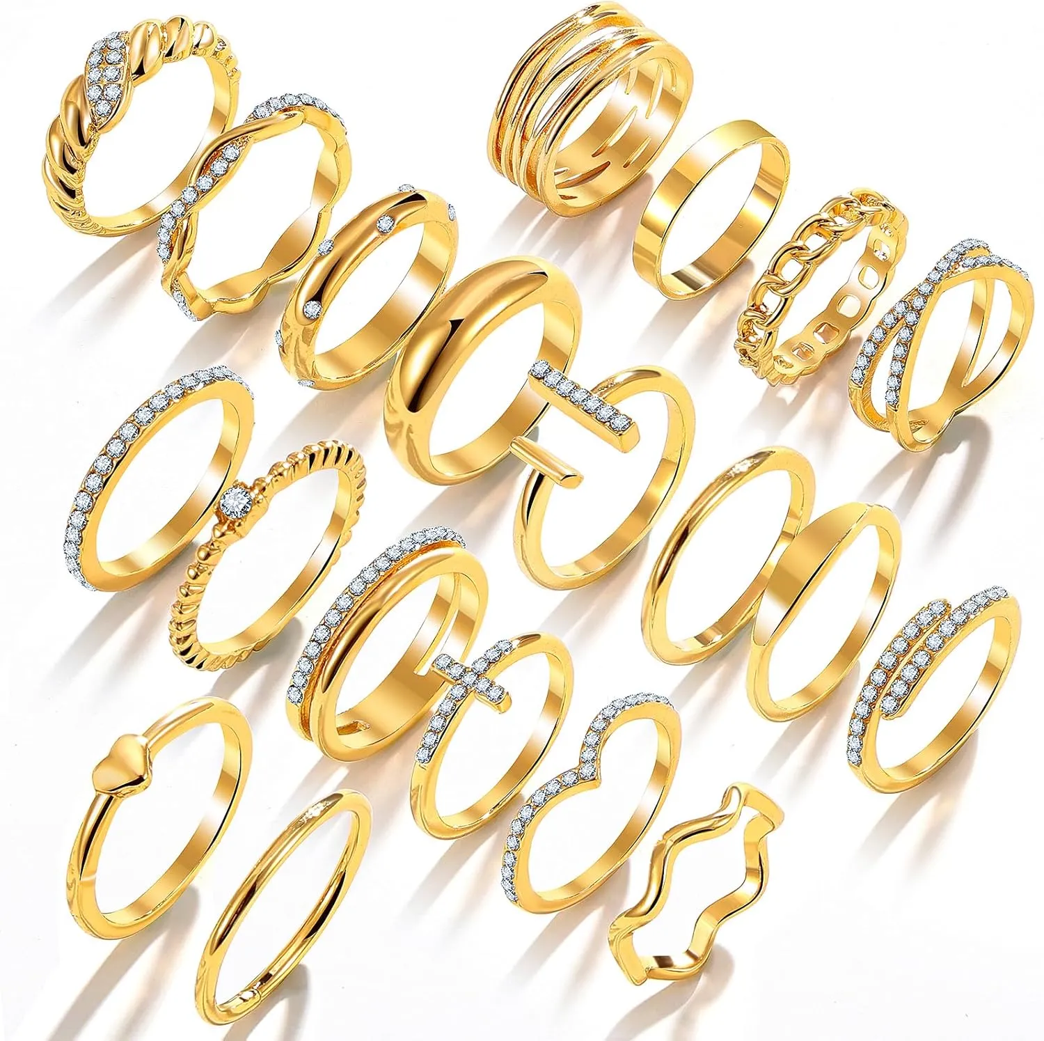 KISS WIFE Gold Knuckle Rings Set for Women, Dainty Simple Trendy Cute Stackable Finger Rings Pack, Perfect for Stacking Layering on Thumb and Knuckle, Mixed Size, Jewelry Gift