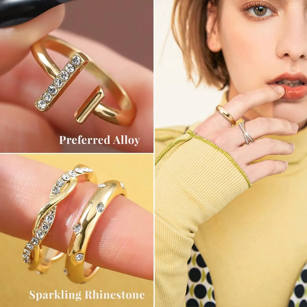 KISS WIFE Gold Knuckle Rings Set for Women, Dainty Simple Trendy Cute Stackable Finger Rings Pack, Perfect for Stacking Layering on Thumb and Knuckle, Mixed Size, Jewelry Gift