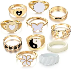 KISS WIFE Gold Knuckle Rings Set for Women, Dainty Simple Trendy Cute Stackable Finger Rings Pack, Stacking Layering on Thumb and Knuckle, Mixed Size (Tai Chi)