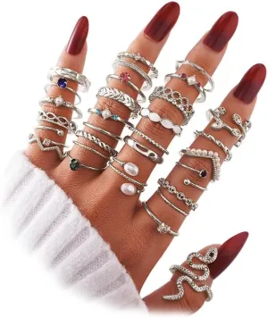 KISS WIFE Silver Kunckle Rings Set for Women, Dainty Simple Trendy Cute Stackable Finger Rings Pack, Stacking Layering on Thumb and Knuckle, Mixed Size