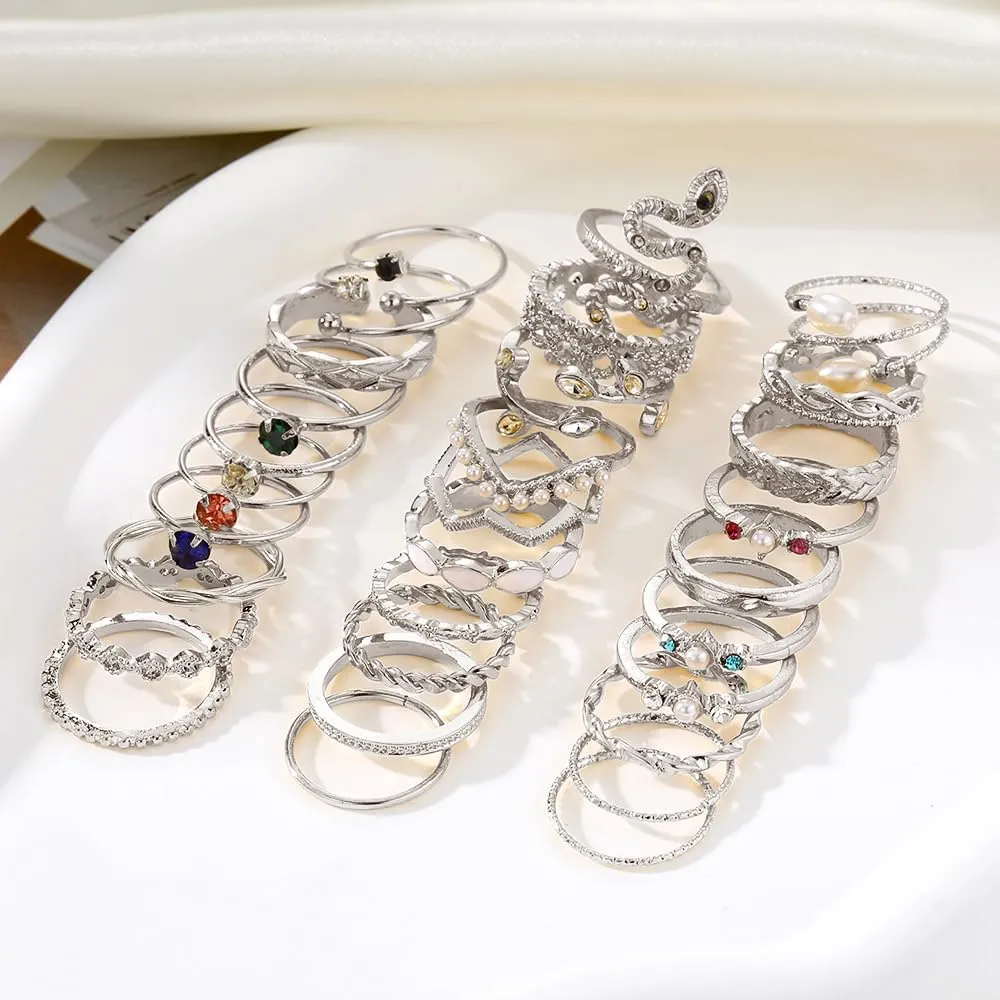 KISS WIFE Silver Kunckle Rings Set for Women, Dainty Simple Trendy Cute Stackable Finger Rings Pack, Stacking Layering on Thumb and Knuckle, Mixed Size