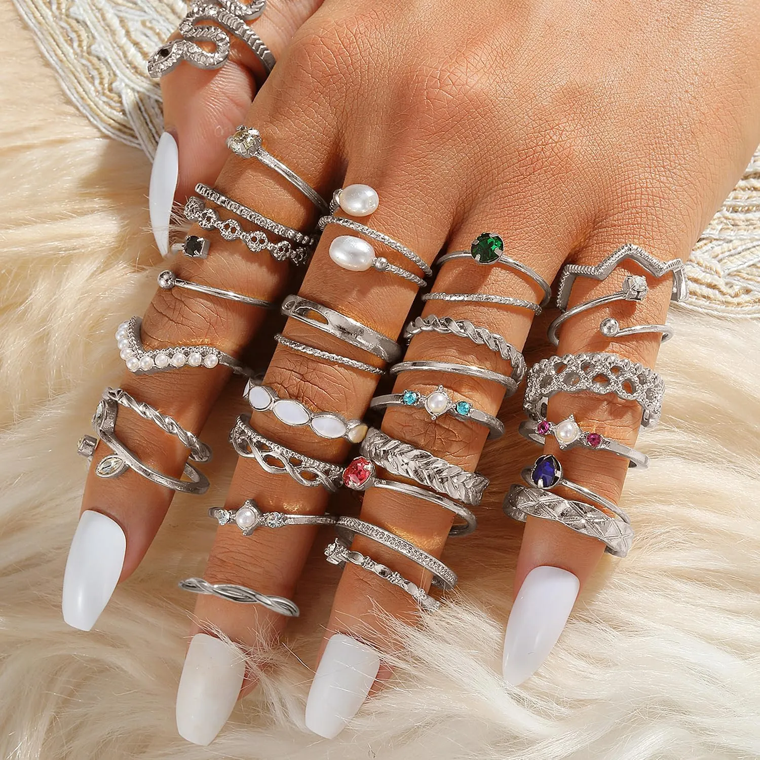 KISS WIFE Silver Kunckle Rings Set for Women, Dainty Simple Trendy Cute Stackable Finger Rings Pack, Stacking Layering on Thumb and Knuckle, Mixed Size